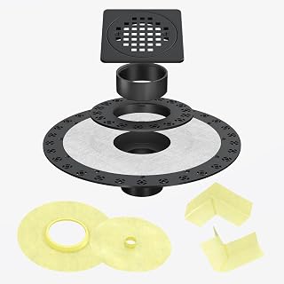 4" Drain Grate Kit Compatible with Schluter Systems kerdi Shower Drain, SUS 304 Stainless Steel Grate,2" ABS Flange,Waterproof Seals,CUPC Certification,Shower Floor Drain Kit with Flange-Matte Black