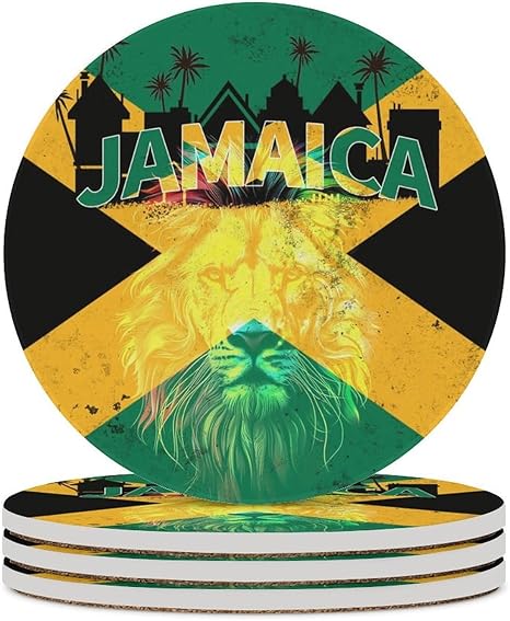 Elegant Casual Jamaican Flag Coasters for Drinks, Absorbent Ceramic Stone Coasters Set of 4 Cork Base Cups Table Mats for Home Decor