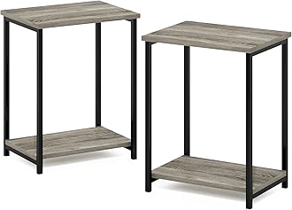 FurinnoSimplistic Metal Frame End Table, 2-Pack, French Oak