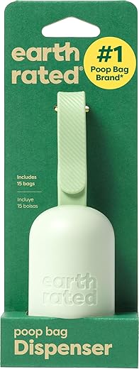 Earth Rated Dog Poop Bag Holder with Dog Poop Bags, New Look, Durable and Guaranteed Leakproof, Unscented, 1 Dispenser and 15 Bags