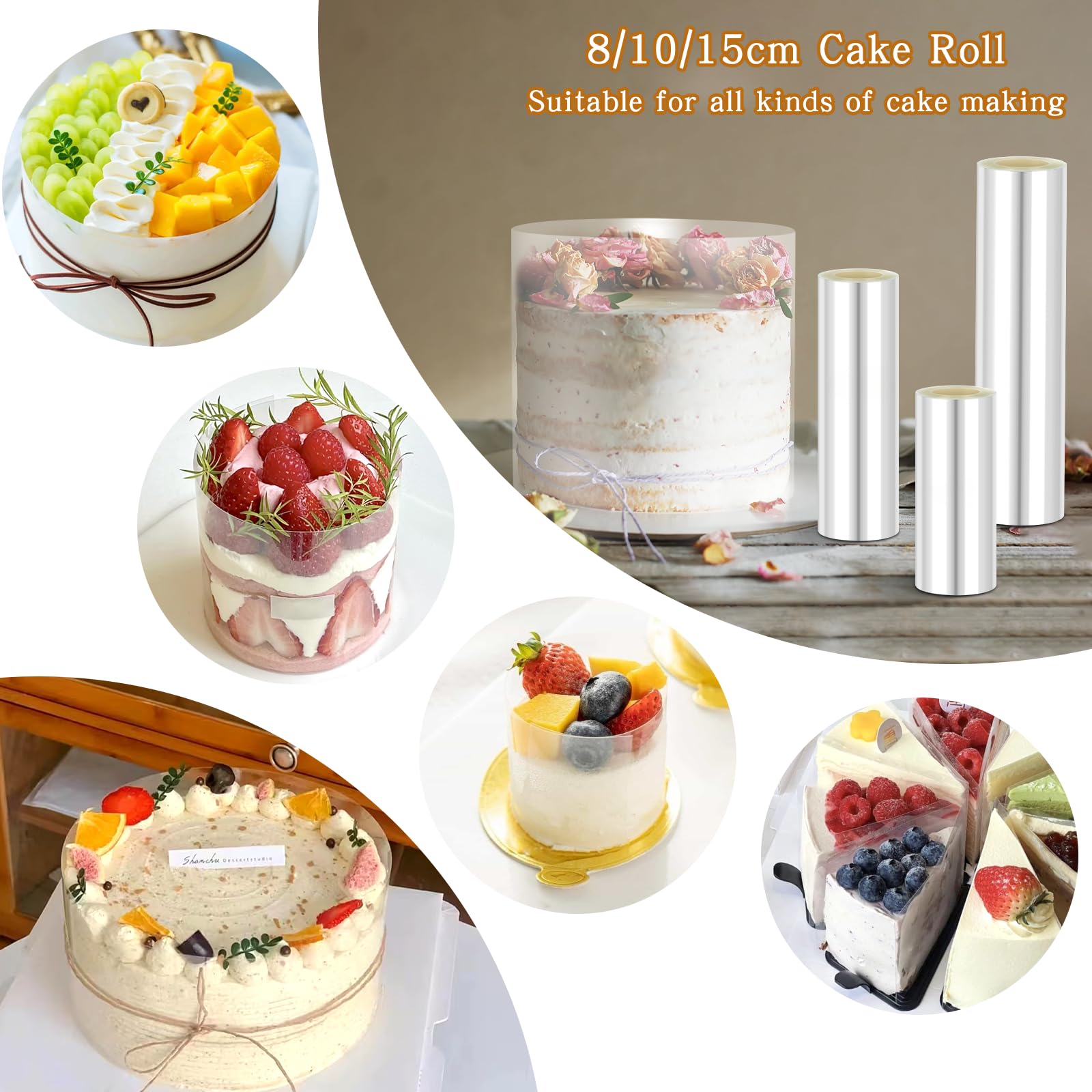 VFANDV Rotolo Acetato Per Torte 10m - Fogli Trasparenti Per Dolci, Mousse, Cioccolato - 3 Dimensioni (6/8/10/15cm) - Foto 11