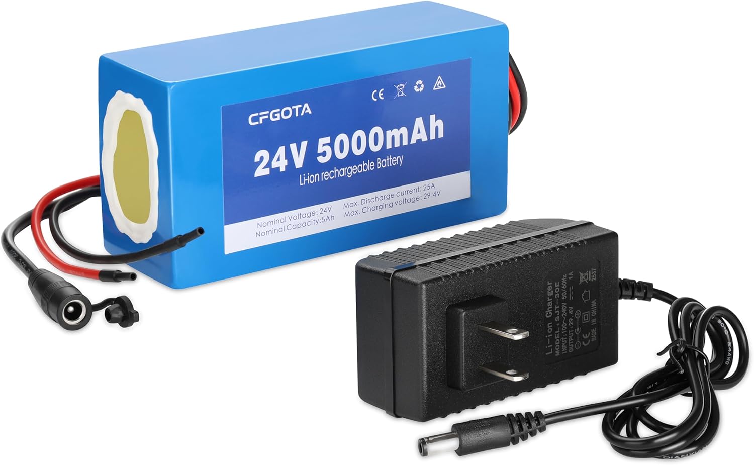 24V 5Ah Lithium Battery Pack with Charger, Rechargeable 24 Volt Battery for DIY Projects, Bluetooth Speakers, LED Lights, Speaker Box, and Other Low-Power Electronic Devices