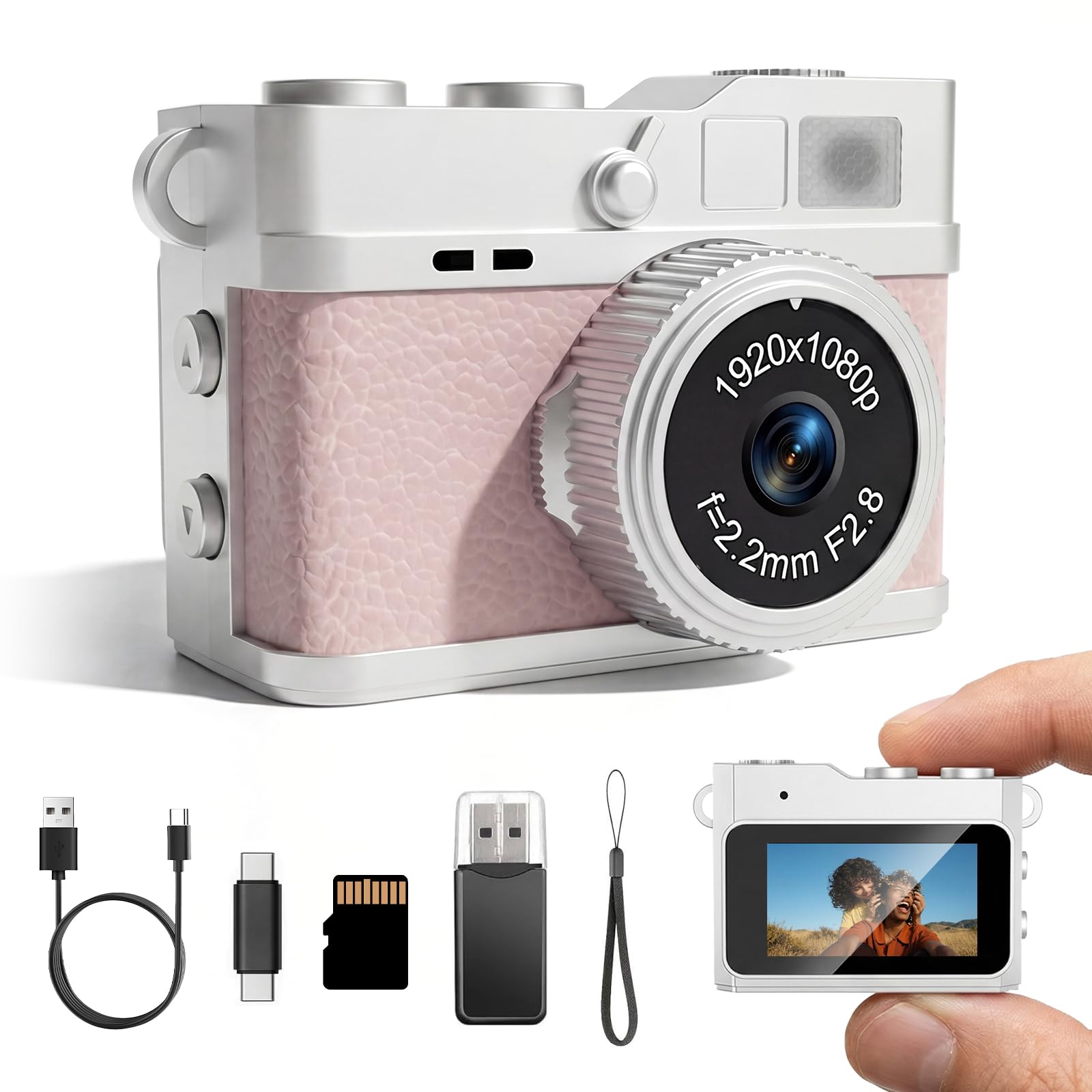 Mini Keychain Camera - 1080P FHD Mini Retro Digital Camera - Tiny Portable Small Cameras Vintage Compact Micro Cameras - Pocket Video Recorder with 8GB Card for Travel Study Recording-picture-24