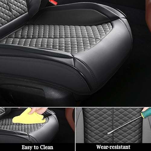 Miniatura 6 de Doogo Juego completo de fundas de asiento de automóvil, fundas de asiento de cuero para 5 asientos, cojines impermeables para asientos de automóvil,