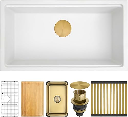 Miniatura 47 de Fregadero de barra blanco para montaje inferior, fregadero de barra compuesto pequeño de 16 x 18 pulgadas, fregadero de granito para cocina y bar