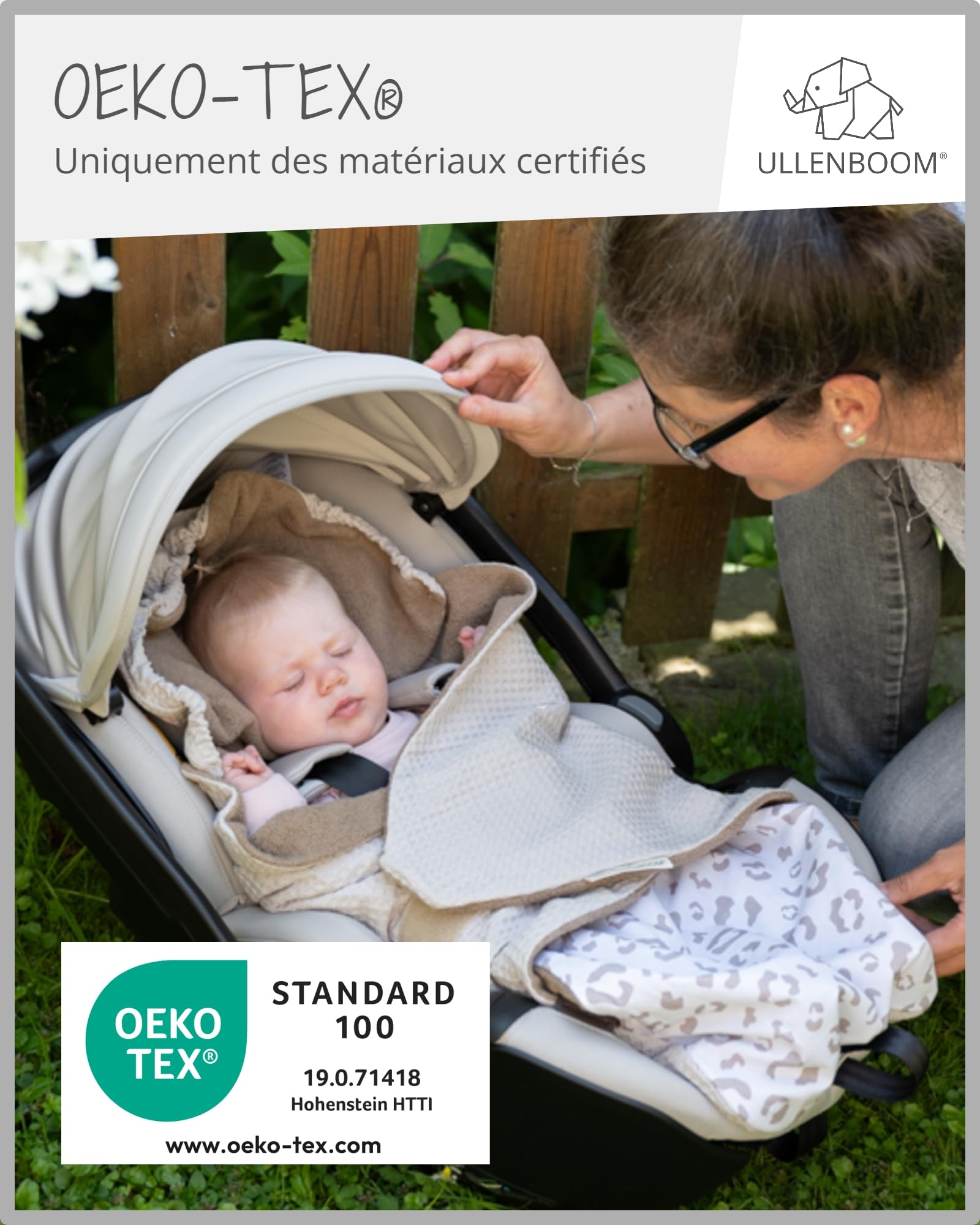 ULLENBOOM® Couverture Nomade enveloppante bébé – siège Auto & Poussette, 0–9 Mois, für l’Automne und l’Hiver, Leo