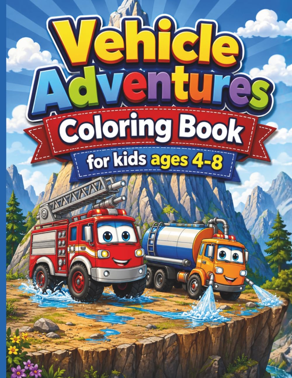 Vehicle Adventures Coloring Book For Kids Ages 4-8: A Fun and Educational Coloring Book Filled with Trucks, Construction Vehicles, Cute Stories, and Creative Adventures