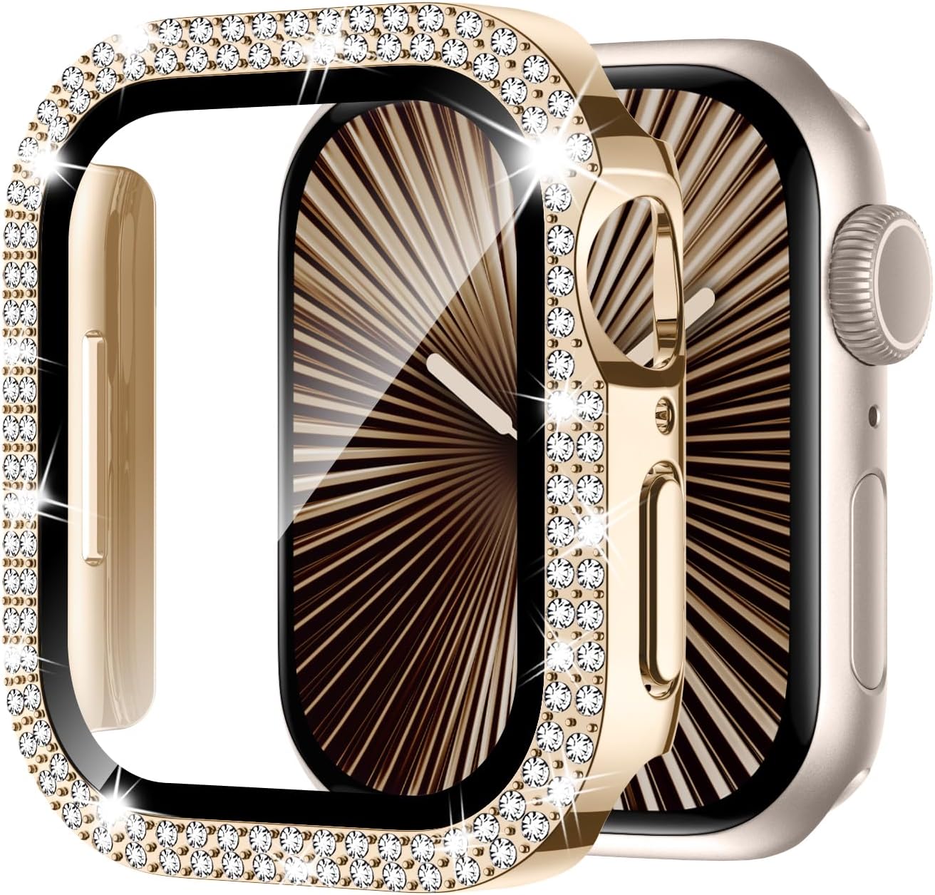 Adepoy Compatible for Apple Watch Case Series 11/10 42mm with Tempered Glass Screen Protector, Double Bling Case Crystal Diamonds Rhinestone Bumper Overall Hard PC Ultra Protective Cover For iWatch 42