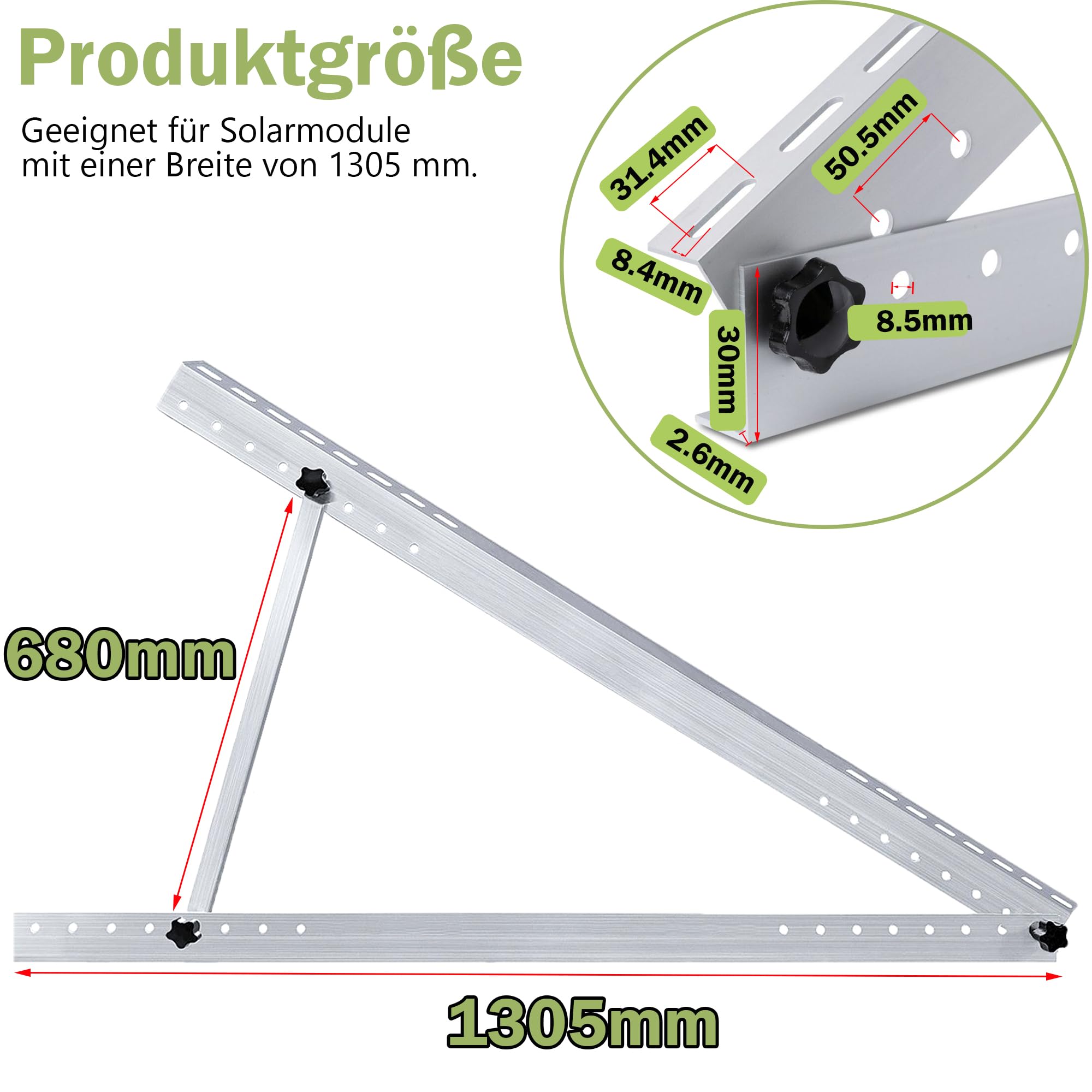Warmfay Solarmodul Halterung 1305MM, 1 Paar 52'' Halterung für Solarpanel, PV Aufständerung Flachdach Einstellbarer Winkel 30-41°, Alu PV Modul Halterung für Balkon Wandmontage Gartenhaus Wohnmobil