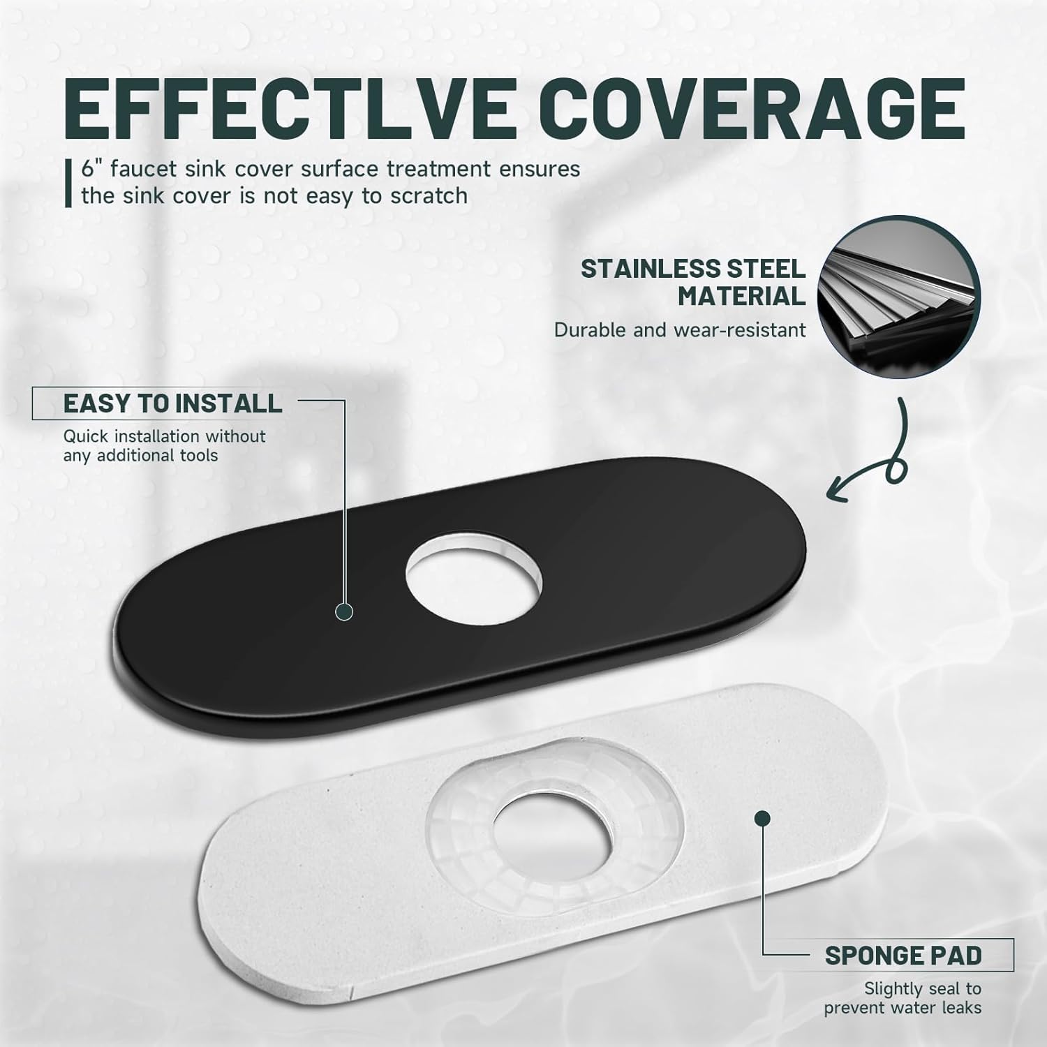 6 Inch Matte Black Sink Hole Cover, Greenspring 4" Hole Cover Deck Plate, Round Bathroom Faucet Deck Plate, Faucet Escutcheon for Bathroom or Kitchen Vanity Sink Faucet Stainless Steel