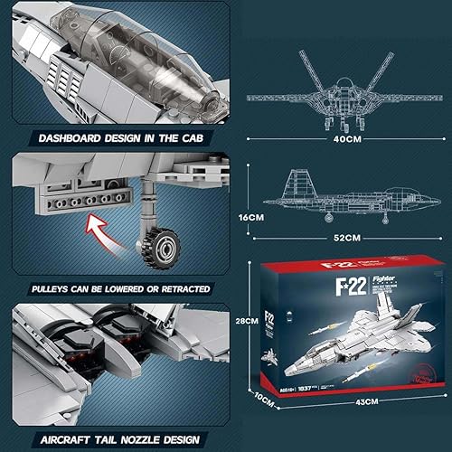 Miniatura 5 de Technic F22 Raptor Fighter Kit de construcción, serie militar de bloques de construcción (1837PCS)