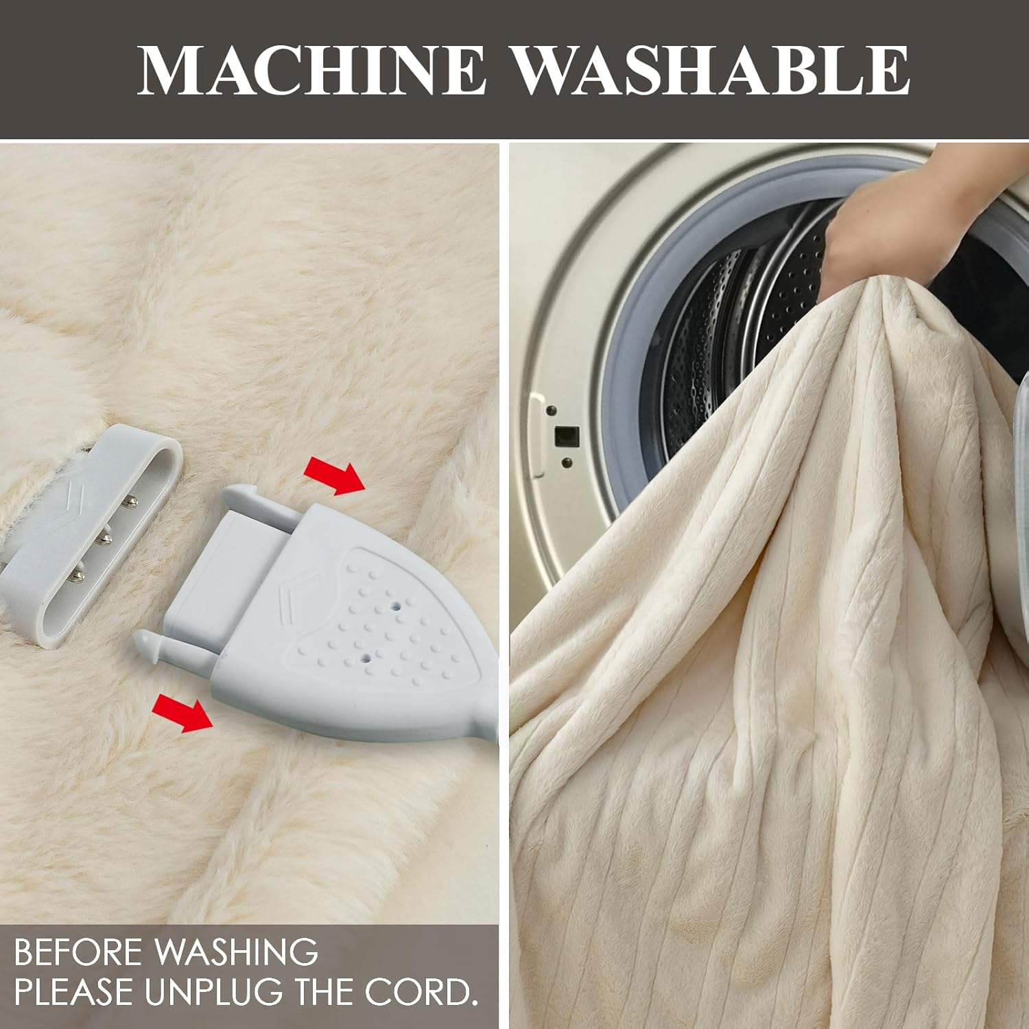 STONECREST Reversible Electric Blanket Heated Throw, 50"x60" Heating Blanket with 5 Setting Controller, 4 Hour Auto-Off, Overheating Protection, ETL Certified, Machine Washable(Ivory, 50"x60")