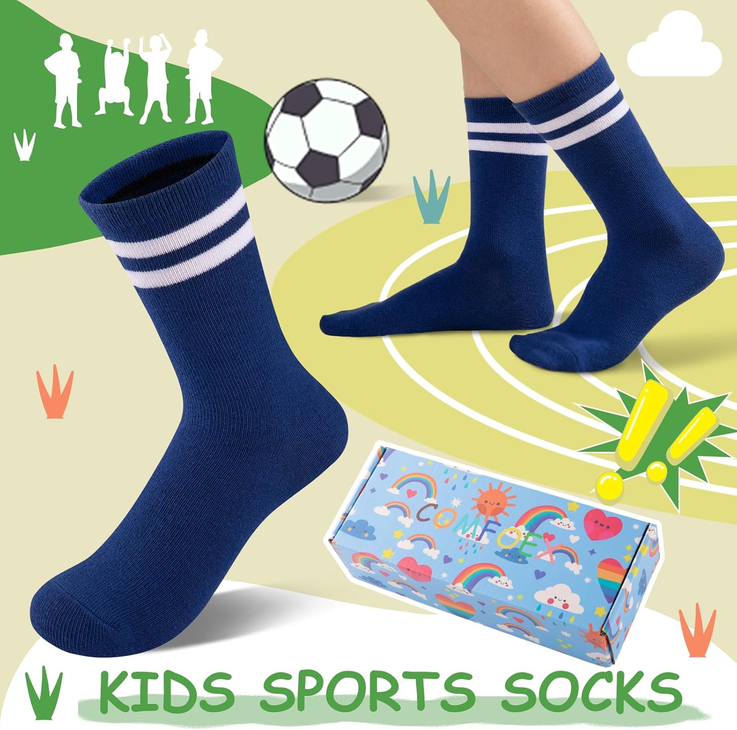 Comfoex Boys Kids Socks Novelty Funny Crew Socks Space Rocket Sport Stripe Cotton Calf Socks For Kids 4-10 Years Old 6 Pairs - Image 6