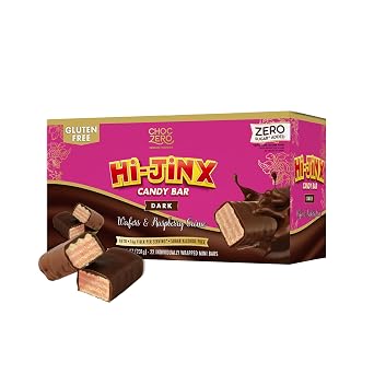 ChocZero Hi-Jinx Sugar Free Dark Chocolate Raspberry Creme Wafer Candy Bars, No Sugar Alcohols, Keto, Gluten Free, High Fiber, 8.15 oz Box