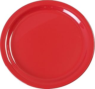 Carlisle FoodService Products Kingline Reusable Plastic Plate Dinner Plate for Home and Restaurant, Melamine, 9 Inches, Red, (Pack of 48)