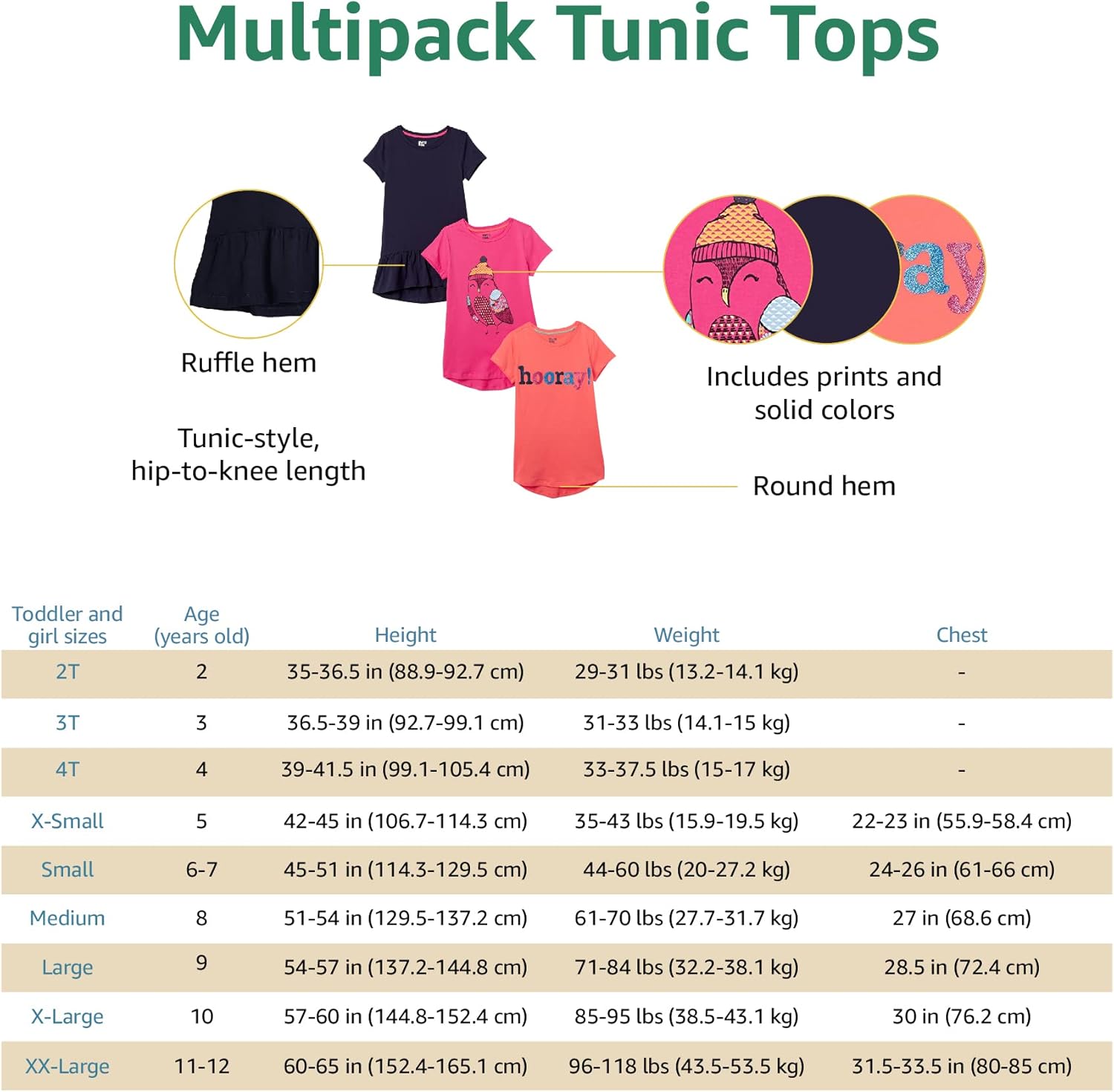  Essentials Girls and Toddlers' Tunic, Multipacks : Clothing, Shoes & Jewelry