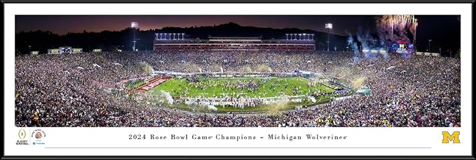 2024 Rose Bowl Champions, Michigan Wolverines - 40.25x13.75-inch Standard Framed Print by Blakeway Panoramas