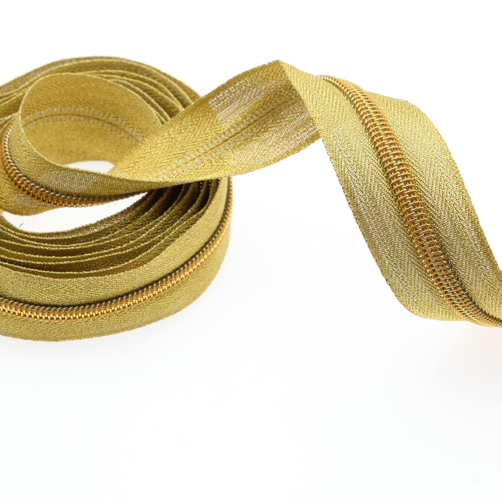 5# Gold Metallic Nylon Coil Zippers by The Yard, Bulk Gold Zipper Tape 10 Yards with 20Pcs Pulls for DIY Sewing Craft Bags YIGUANXIN - Image 2