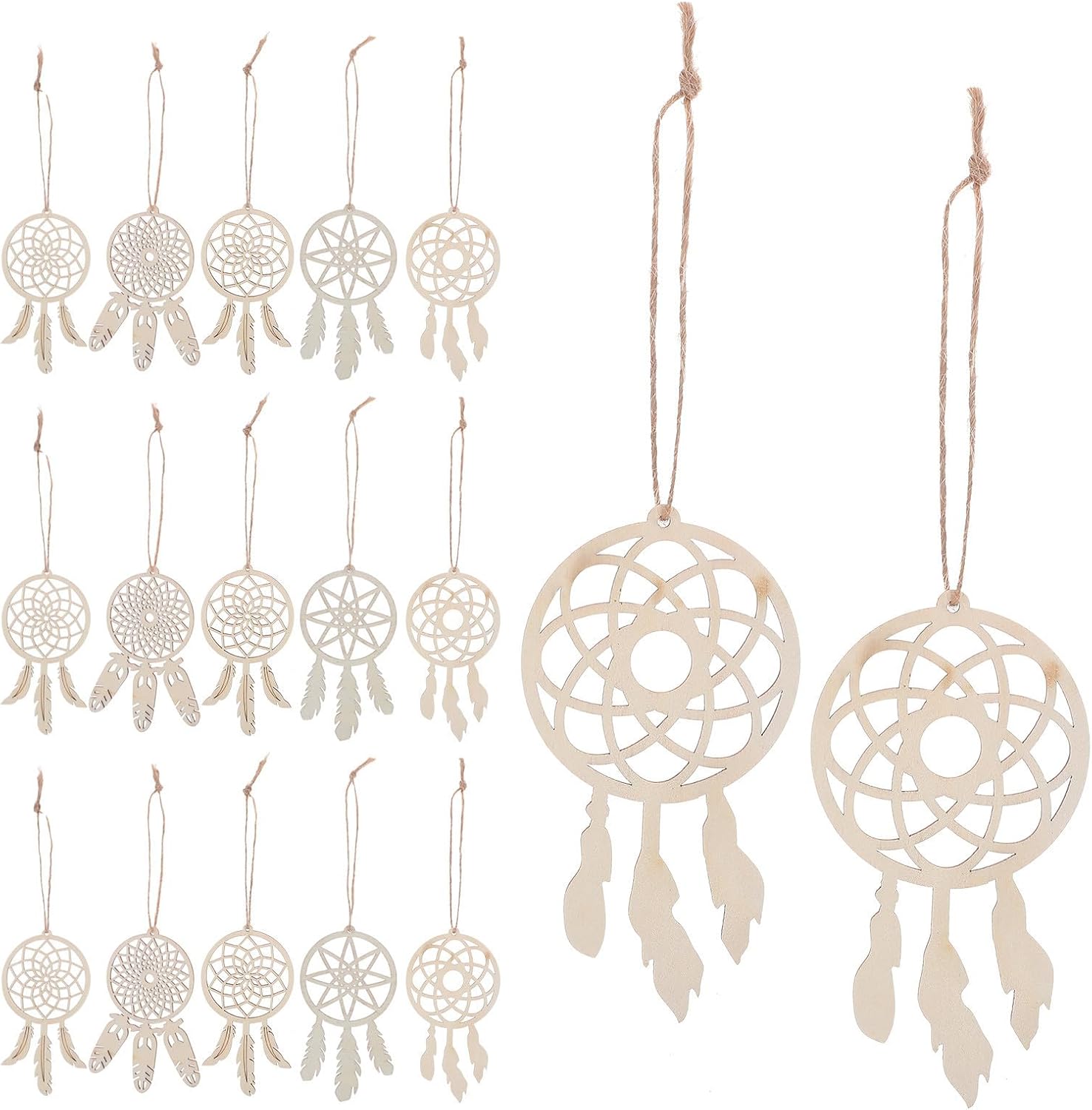 50pcs DIY Wooden Dream Catchers Kit with Blank Wood Cutouts, Boho Wall Hanging Decoration for Bedroom and Dorm, Suitable for Painting and Craft Supplies