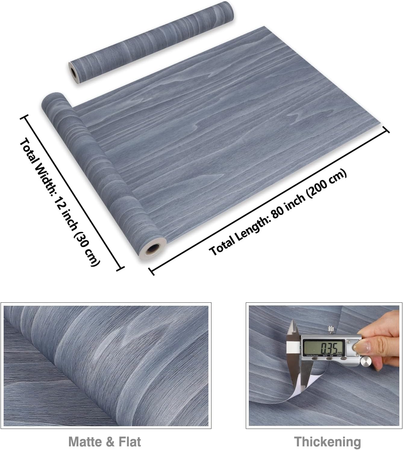 CRE8TIVE Slate Blue Contact Paper Wood Wallpaper Peel and Stick Wood Grain Contact Paper for Countertops Waterproof 12"x80" Self Adhesive Removable Thick Wood Vinyl Wrap for Bedroom Cabinets Furniture