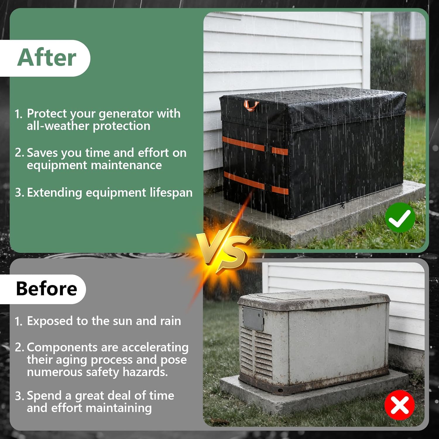Generator Cover,Outdoor Waterproof Generator Cover for 7043 22KW Home Standby Generator,Black All-Weather Protection Material,51"W x 28"D x 29"H