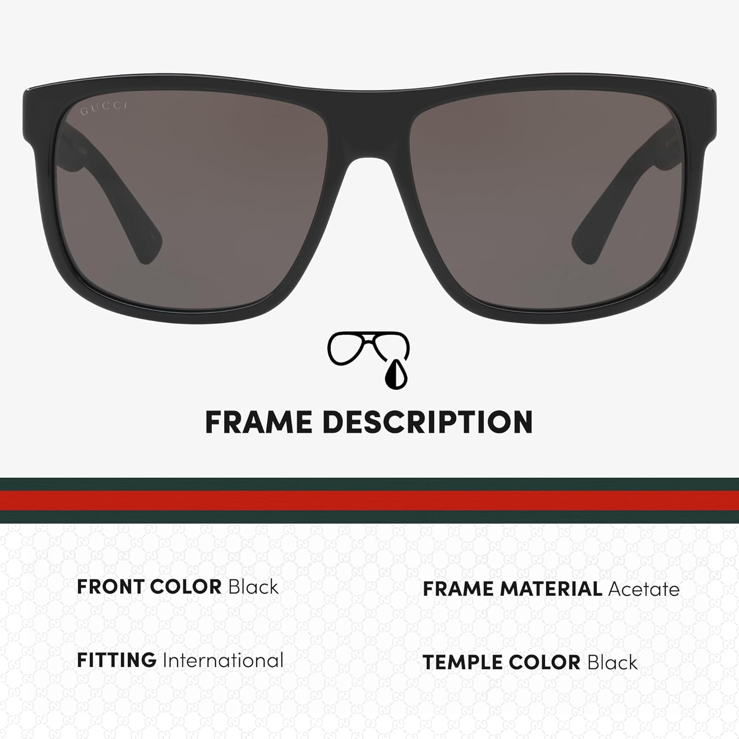 Gucci GG0010S Web Stripe Lettering Logo Sqaure Shape Sunglasses with Luxury Eyewear Kit