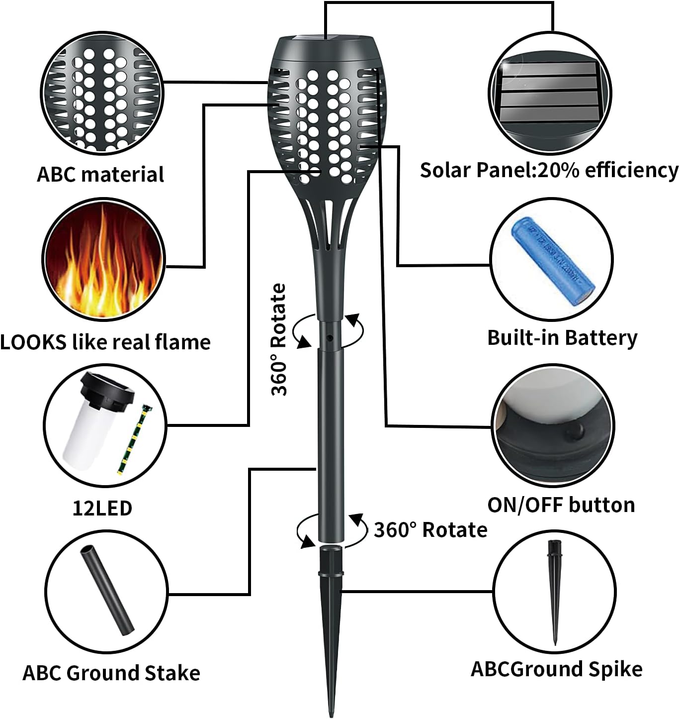 Solar Torch Lights Outdoor,Flickering Dancing Flames Waterproof Outdoor Landscape Decorations Lighting Dusk to Dawn Auto On/Off Solar Lights for Garden Yard 6 Pack