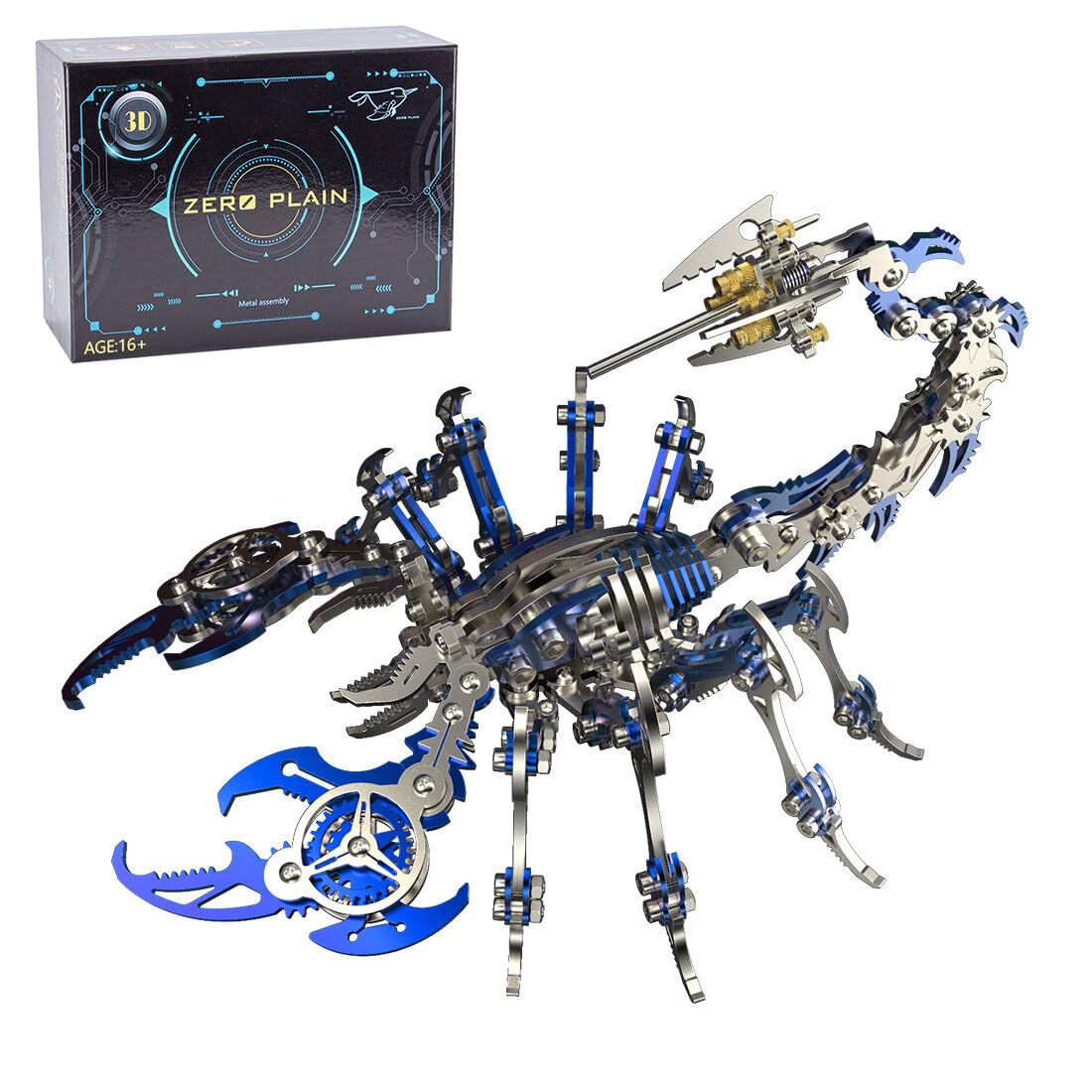 Stylomira 3D Metal Scorpion Model Kit, Golden Scorpion King DIY Assembly Puzzle for Adults, Stainless Steel Mechanical Insect Metal, Creative Gift Desk Display (200+PCS/Blue)