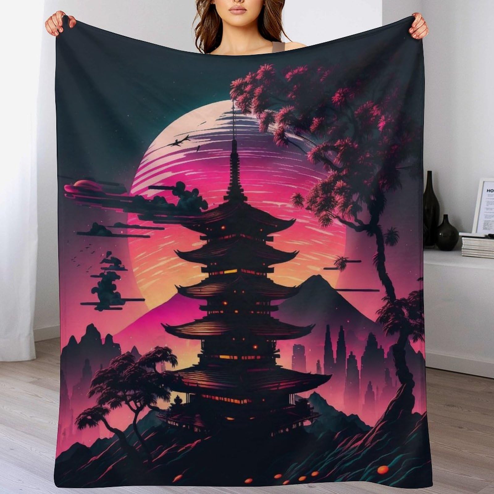 Couverture en flannel douce Pagoda Summer contre les courants d'air du salon et le froid en camping