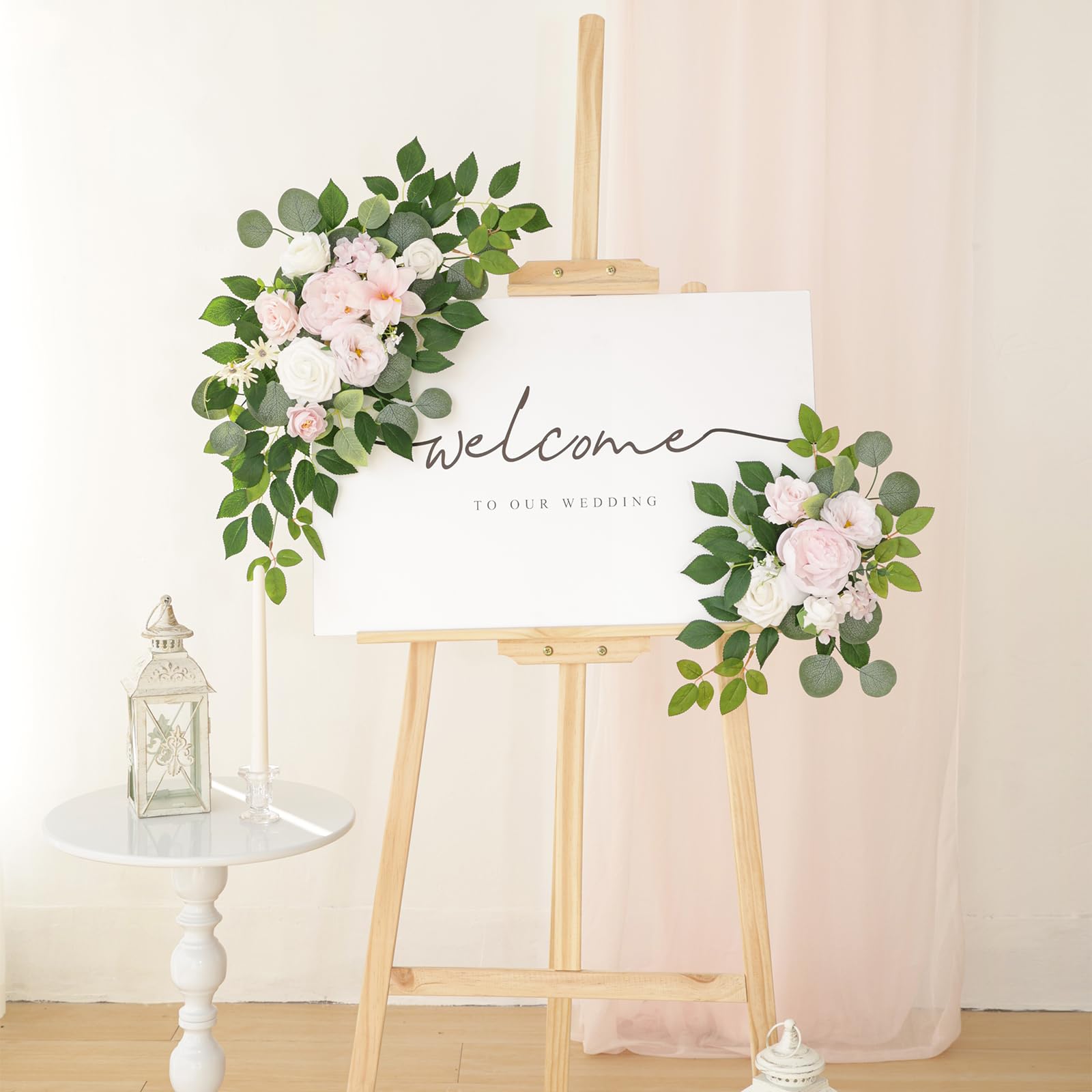Lot de 2 fleurs artificielles décoratives pour centre de table de mariage, décoration florale murale, maison, entrée, extérieur (rose crème)