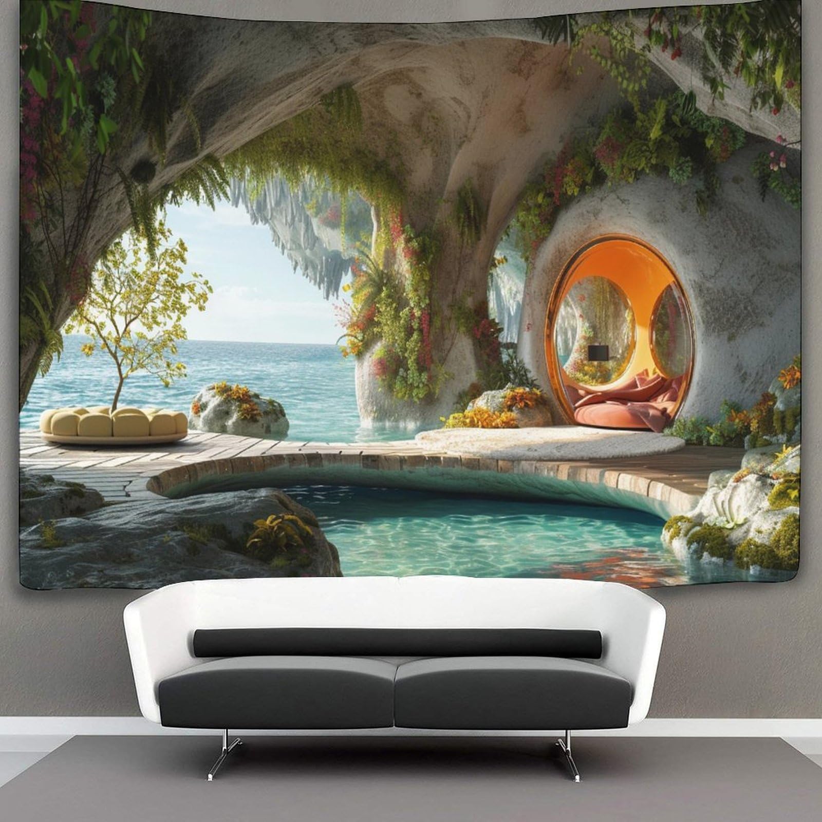 kaiyun Jungle Cabins Tapestry Bio Buildings Wall Hangings Living Room Decorative for Bedroom 180cmx230cm