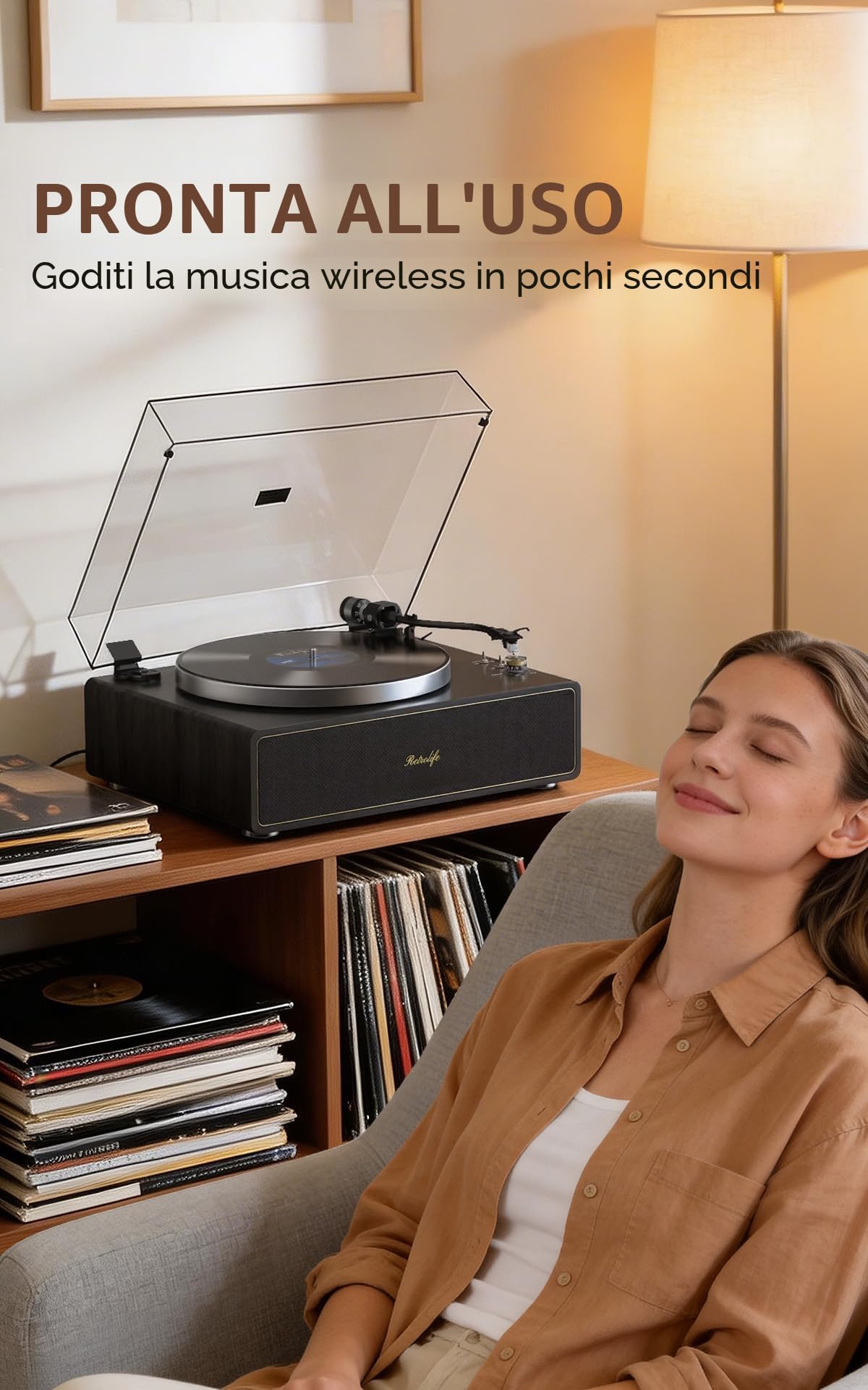 Giradischi con Altoparlanti Incorporati, Giradischi Vinile Bluetooth 2 Velocità 33/45 RPM Auto-Off