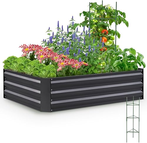 Quictent Cama de jardín elevada galvanizada de 6 x 3 x 1 pies, caja de metal grueso con capacidad para tierra de 18 pies para verduras, protector de