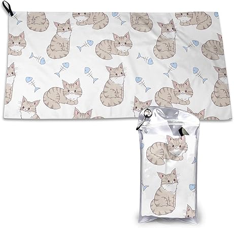 Amazon タオル フェイスタオル マイクロファイバー タオ 可愛い猫と魚の骨 瞬間吸水 抗菌防臭 速乾 軽量薄手 人気 柔らかい肌触り 家庭 業務 ホテル スポーツなど用 約40 80cm フェイスタオル ホーム キッチン オンライン通販