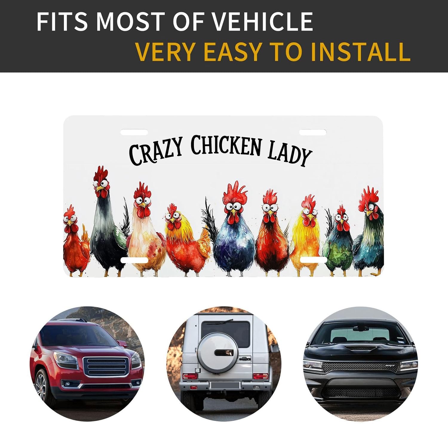 Funny Chicken Front License Plate for Women Hen Rooster Farm Animal Humor Car Vanity Plates Decorative Aluminum Metal Cute Novelty License Plate Cover for Men 6x12 Inch (4 Holes)