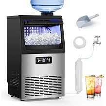 Commercial Ice Maker Machine with 20 Storage Bin, 100Lbs/24H, 36Pcs Ice Cubes 9-15Mins, Dual Water Inlet Options Stainless Steel Under Counter Freestanding Ice Cube Machine for Home, Party, Office