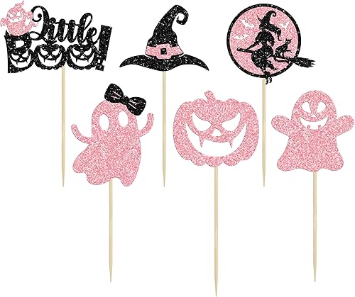 Miniatura 10 de Gyufise 24 adornos de Halloween para cupcakes de fantasma, purpurina blanca, espeluznante, Halloween, baby shower, decoración para Halloween,