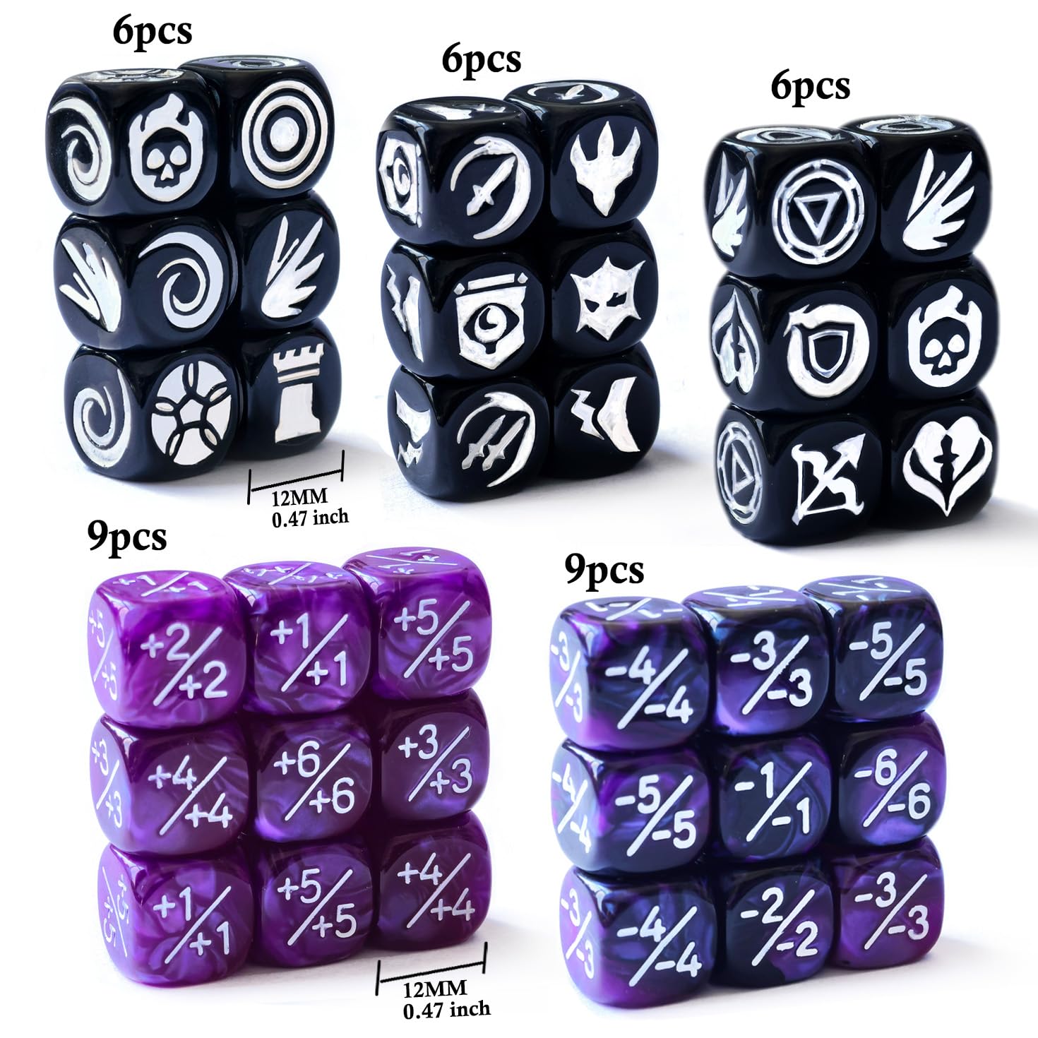 36pcs 12MM Abilities Keywords Counter Dice MTG Dice 1/+1 Counters Bulk Creature Stats Buff Tokens Dice Set (Multicolors) - Image 3