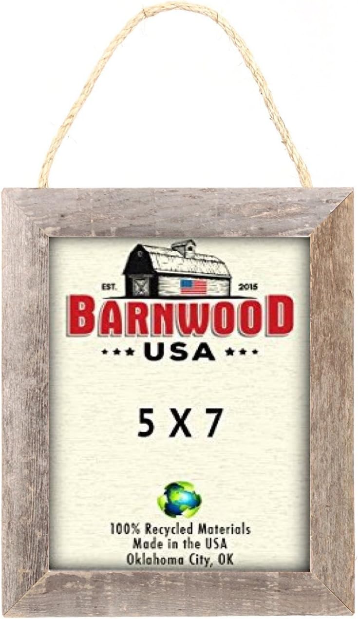 BARNWOODUSA Single Picture Frame on Jute Rope - 100% Up-Cycled Genuine Reclaimed Wood (4x6 Single)