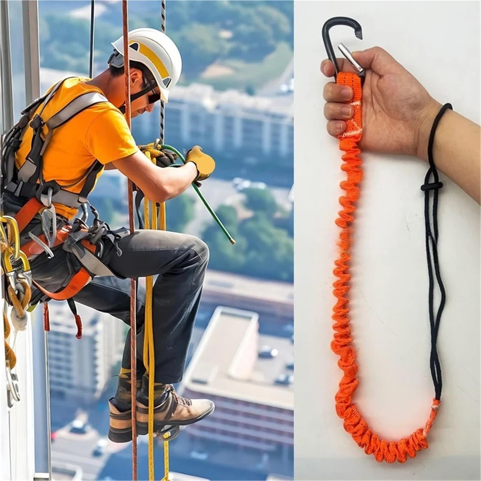 4PCS di Sicurezza Bungee Tether Cordino for Attrezzi Con Moschettone Gancio Arrampicata Lavoro Anti-Caduta Corda Aereo accessori Per Lavoro(Black)