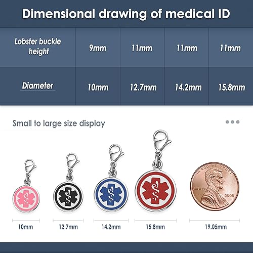 Miniatura 3 de Divoti Mix N Match 316L - Encantos de identificación médica inoxidable con grabado personalizado trasero - tamañocolor