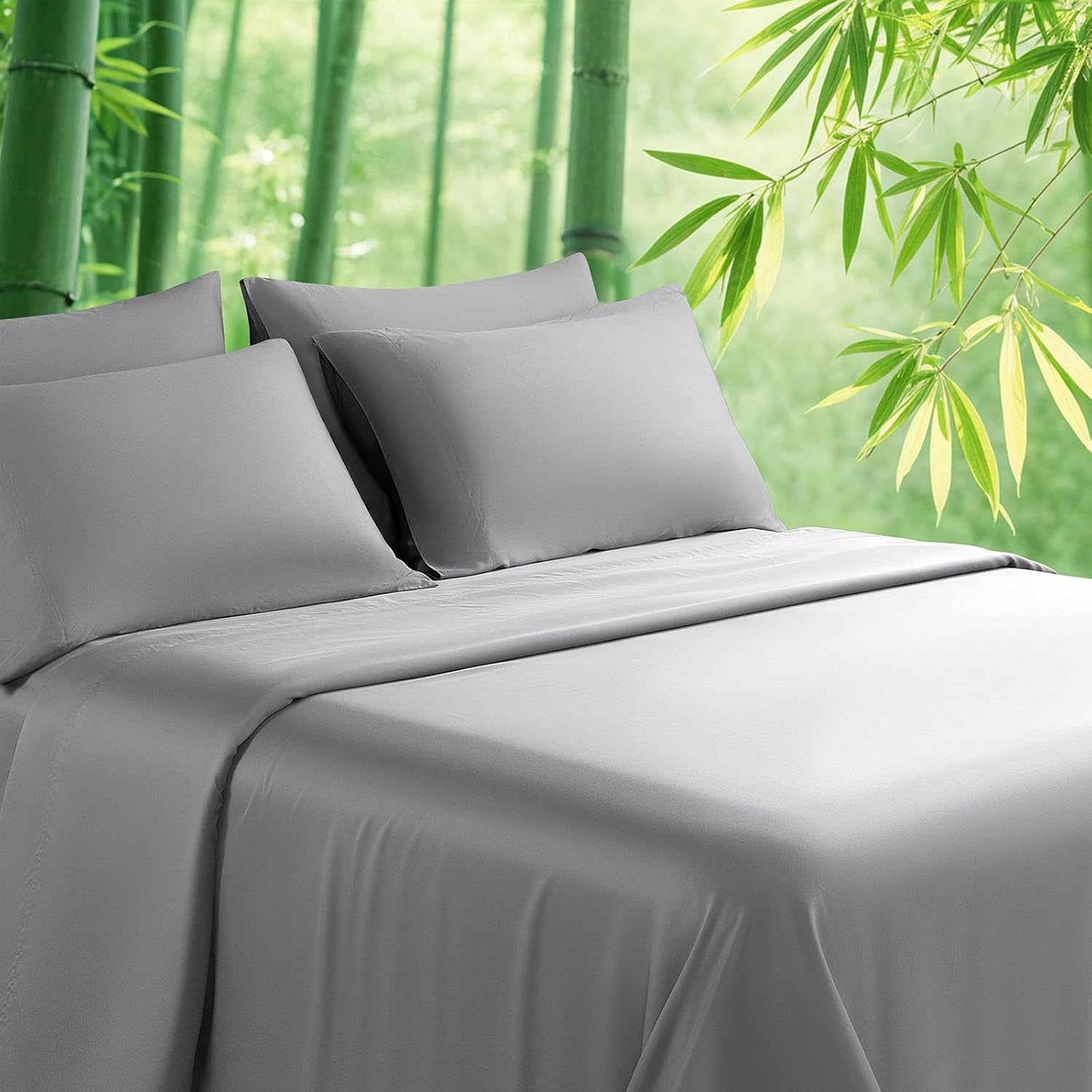 lbro2m cooling bed sheet 100% viscose derived from bamboo sheet set king size 6 piece,16" deep pocket, 1800 tc sheet super soft silky smooth,breathable cool (king gray) gray king 6 pcs