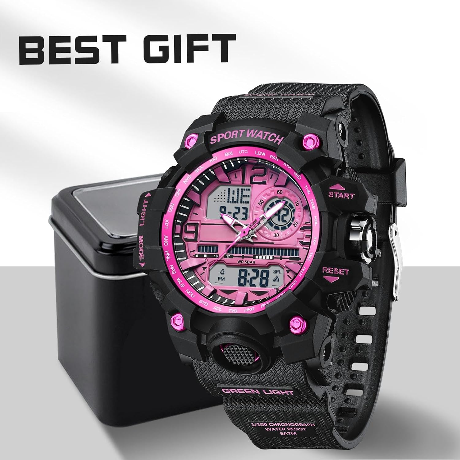 findtime Women's Ladies Digital Sports Watch, White Watches for Women with Alarm Stopwatch Hourly Chime Light Up Outdoor Reloj Militar - Image 8