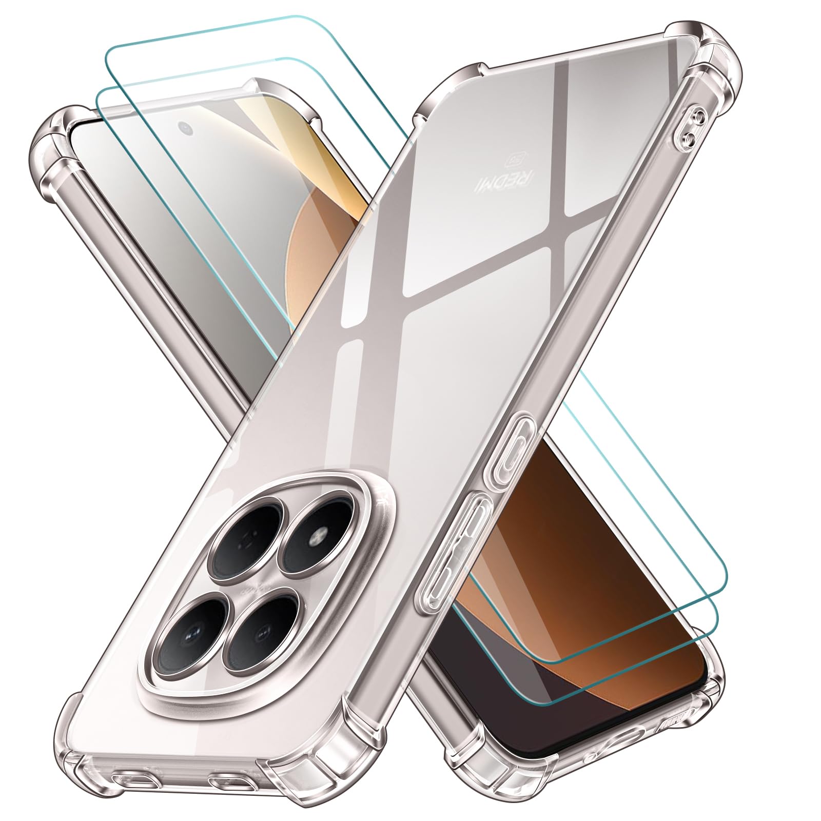 iVoler Cover per Xiaomi Redmi Note 15 Pro 5G (Non per Redmi Note 15 Pro 4G) con 2 Pezzi Pellicola Vetro Temperato, Custodia Antiurto Anti-Graffio Trasparente, Sottile Morbida in Silicone TPU Case