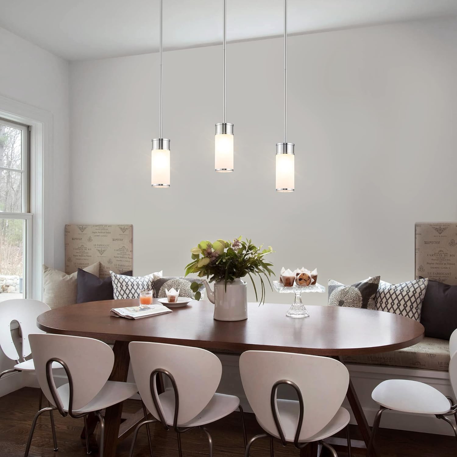 Crеаtіvе Prоduсt HAHZT Pendant Lighting for Kitchen Island Pendant Light Fixtures for Farmhouse, Frosted Glass Pendant Lighting Modern Pendant Fixtures with Adjustable Hanging Rod(No Bulbs)