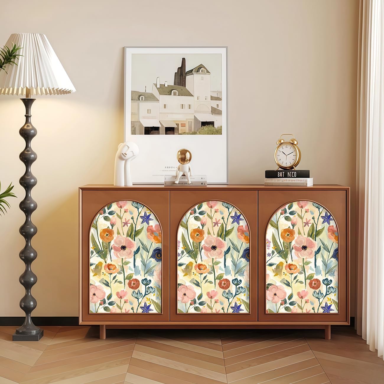 Watercolor Wildflower Floral Drawer Liner Shelf Contact Paper Farmhouse Soft Pastel Floral Peel and Stick Wallpaper for Kitchen Cabinets Pantry Dresser Drawer Furniture Wall Decal 17.3X117 Inches