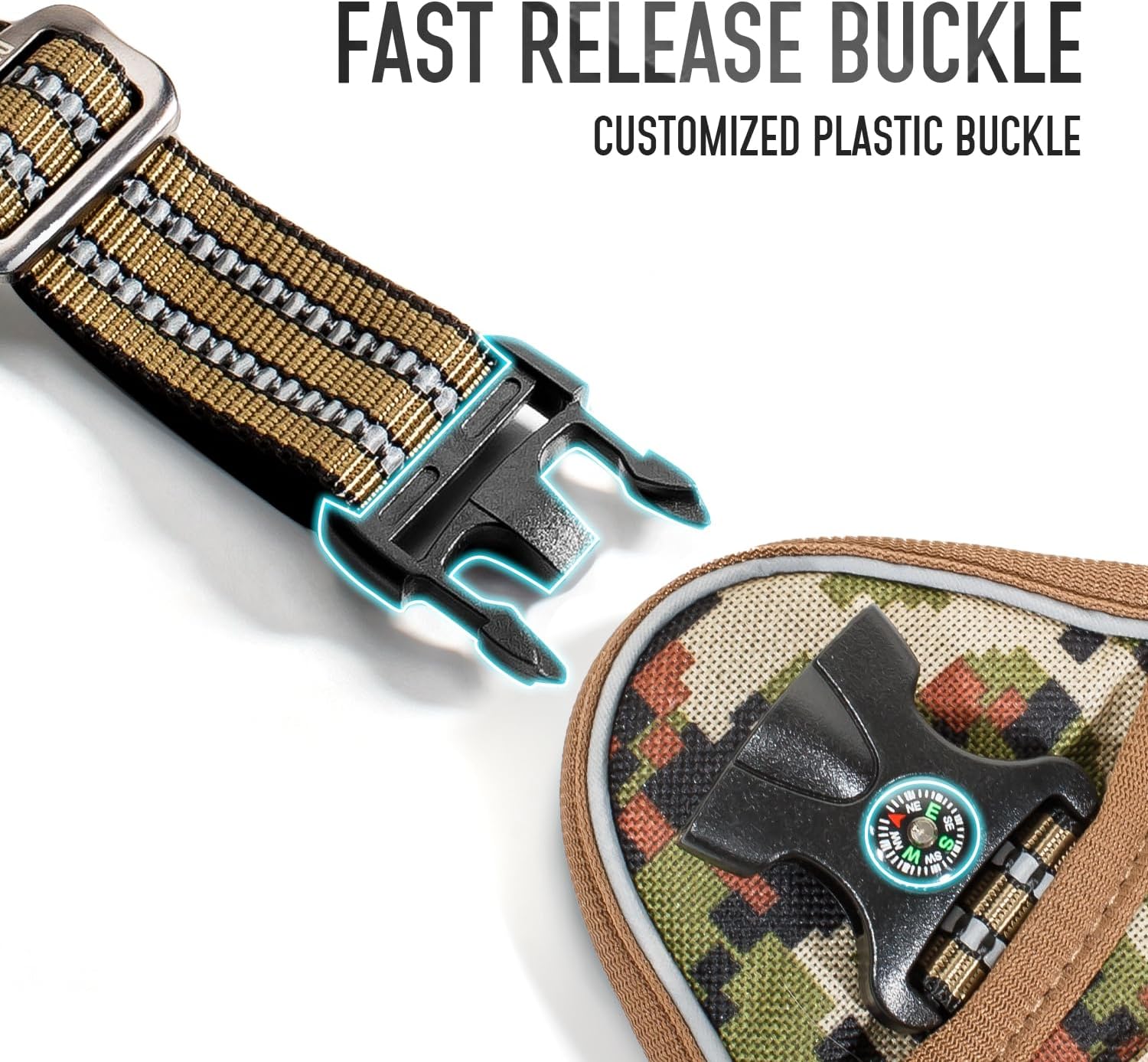 Tactical Dog Harness for Medium & Large Dogs, Woodland Camo Adjustable No-Pull Control with Handle, Heavy Duty Reflective Vest - Size XL