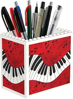 Music Note Piano Print Detachable Diy Building Blocks Desk Storage Holder, Eco Abs Uv Print Block Pen Cup Gift