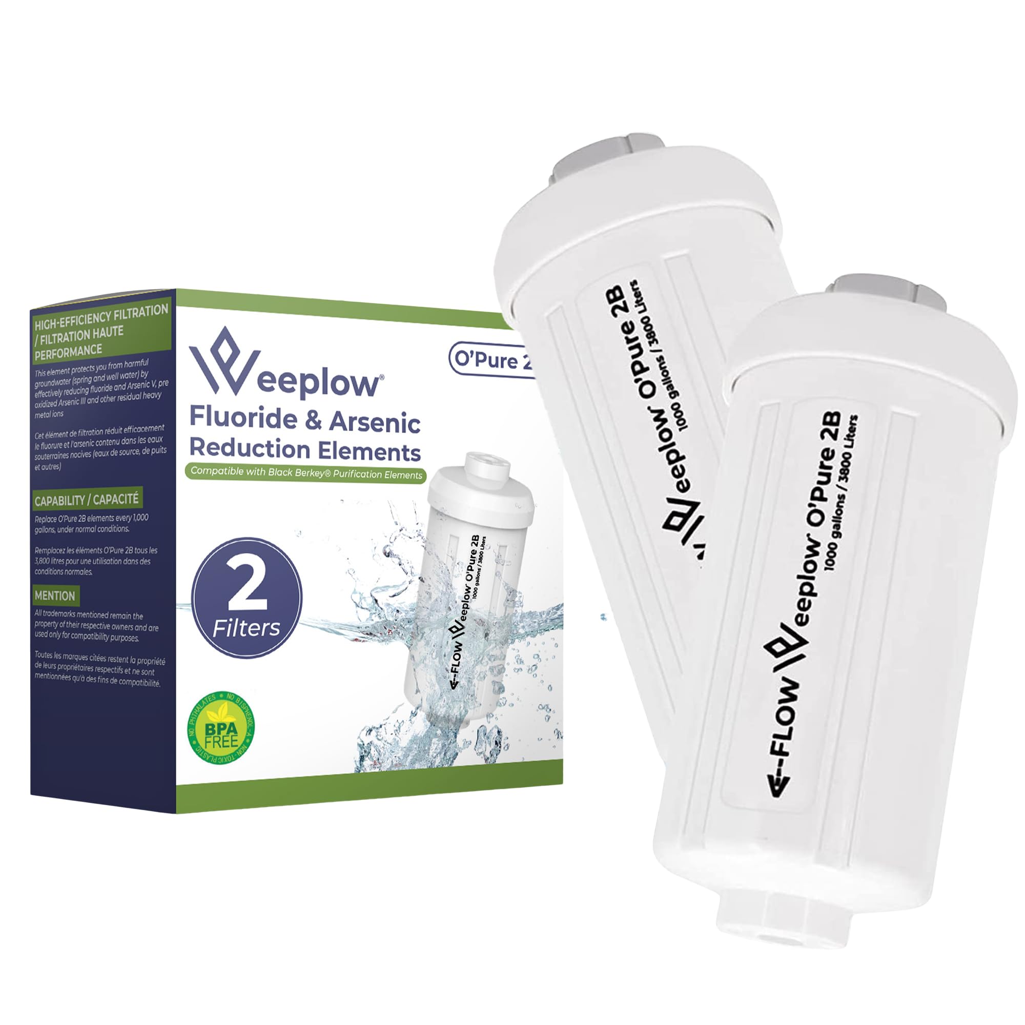 Filtres à eau Weeplow O'Pure 2B solution anti arsenic et fluor pour filtres à charbon actif