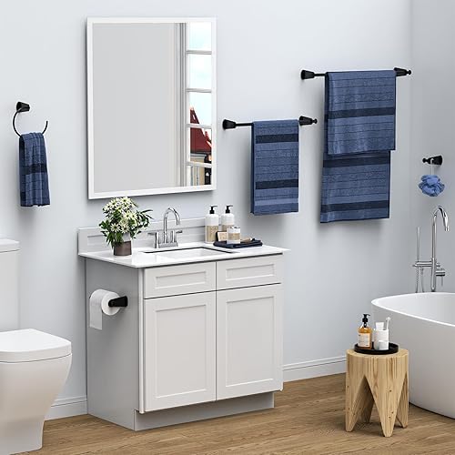 Miniatura 5 de Juego de accesorios de baño de 5 piezas, barra de toalla de baño de 24 pulgadas, toallero montado en la pared, soporte para papel higiénico, gancho